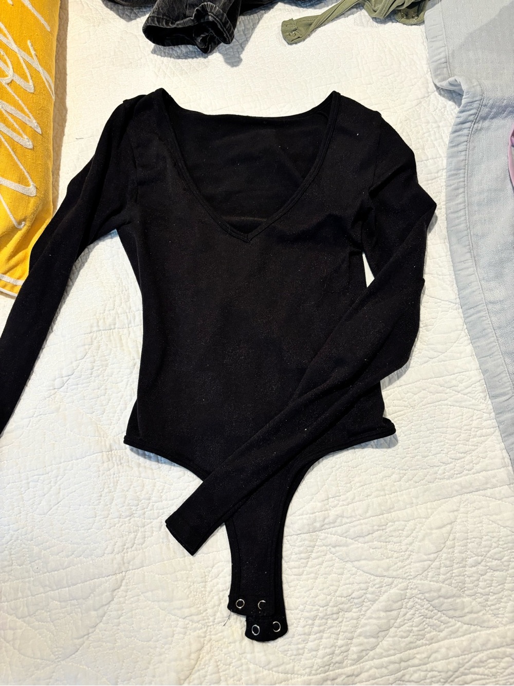 Forever 21 Black Long Sleeve V-Neck Bodysuit